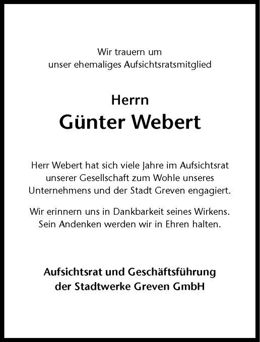  Traueranzeige für Günter Webert vom 30.12.2011 aus Westfälische Nachrichten