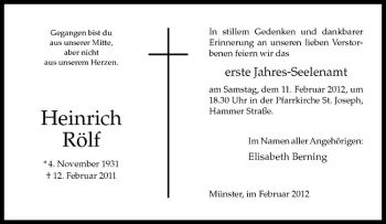 Anzeige von Heinrich Rölf von Westfälische Nachrichten