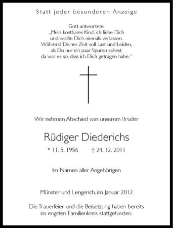 Anzeige von Rüdiger Diederichs von Westfälische Nachrichten