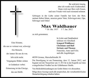 Anzeige von Max Waldhauer von Westfälische Nachrichten
