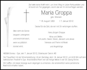 Anzeige von Maria Groppa von Westfälische Nachrichten
