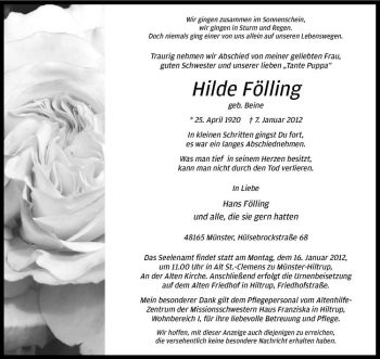 Anzeige von Hilde Fölling von Westfälische Nachrichten