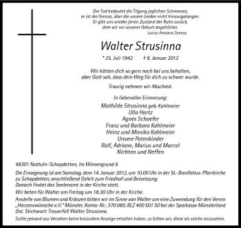 Anzeige von Walter Strusinna von Westfälische Nachrichten