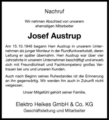 Anzeige von Josef Austrup von Westfälische Nachrichten