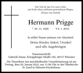 Anzeige von Hermann Prigge von Westfälische Nachrichten
