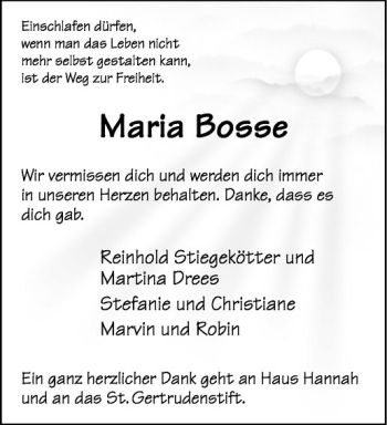 Anzeige von Maria Bosse von Westfälische Nachrichten