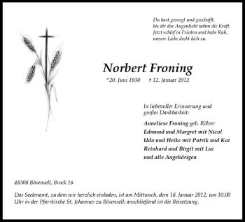Anzeige von Norbert Froning von Westfälische Nachrichten