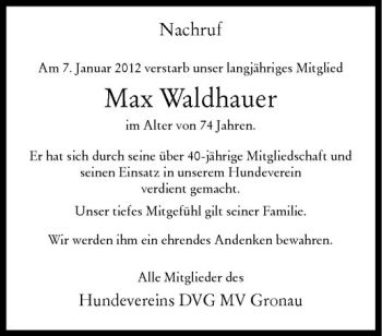 Anzeige von Max Waldhauer von Westfälische Nachrichten