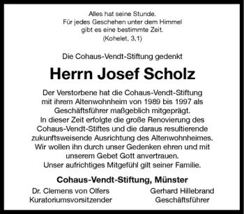 Anzeige von Josef Scholz von Westfälische Nachrichten