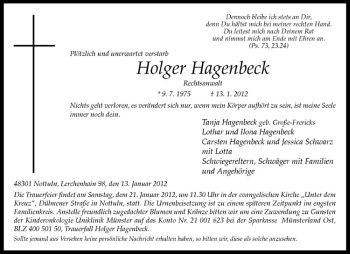 Anzeige von Holger Hagenbeck von Westfälische Nachrichten