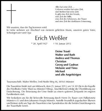 Anzeige von Erich Weßler von Westfälische Nachrichten