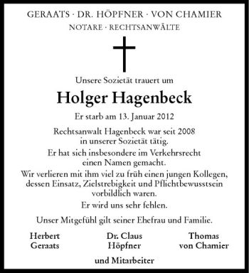 Anzeige von Holger Hagenbeck von Westfälische Nachrichten