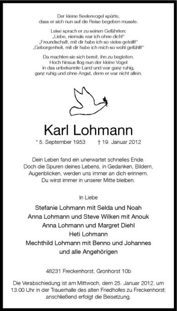 Anzeige von Karl Lohmann von Westfälische Nachrichten