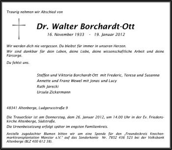 Anzeige von Walter Borchardt-Ott von Westfälische Nachrichten