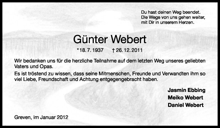  Traueranzeige für Günter Webert vom 28.01.2012 aus Westfälische Nachrichten