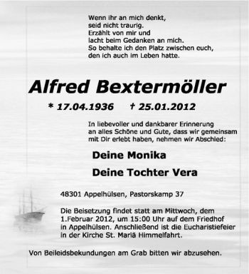 Anzeige von Alfred Bextermöller von Westfälische Nachrichten