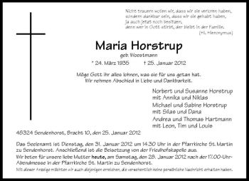Anzeige von Maria Horstrup von Westfälische Nachrichten