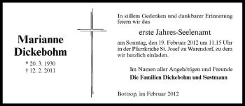 Anzeige von Marianne Dickebohm von Westfälische Nachrichten