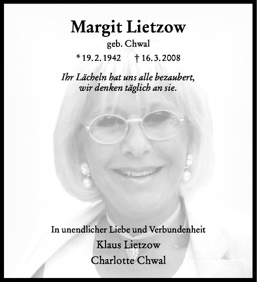  Traueranzeige für Margit Lietzow vom 17.03.2012 aus Westfälische Nachrichten