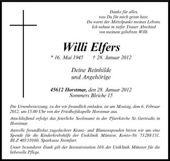 Anzeige von Willi Elfers von Westfälische Nachrichten