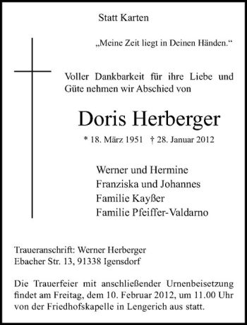 Anzeige von Doris Herberger von Westfälische Nachrichten