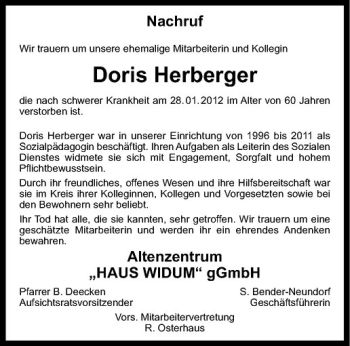 Anzeige von Doris Herberger von Westfälische Nachrichten