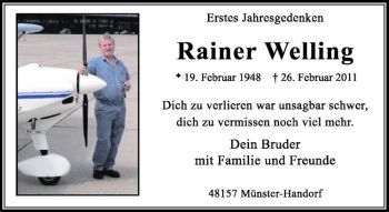 Anzeige von Rainer Welling von Westfälische Nachrichten
