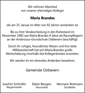 Anzeige von Maria Brandes von Westfälische Nachrichten
