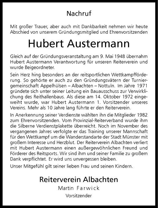  Traueranzeige für Hubert Austermann vom 02.02.2012 aus Westfälische Nachrichten
