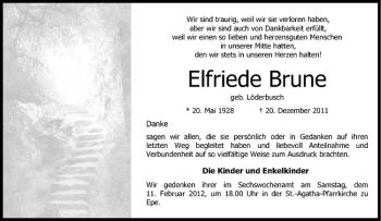Anzeige von Elfriede Brune von Westfälische Nachrichten