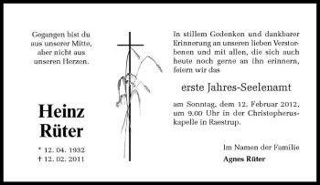 Anzeige von Heinz Rüter von Westfälische Nachrichten