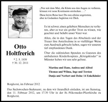 Anzeige von Otto Holtfrerich von Westfälische Nachrichten