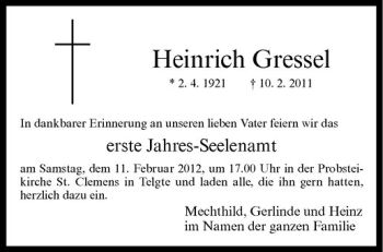 Anzeige von Heinrich Gressel von Westfälische Nachrichten