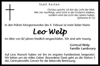 Anzeige von Leo Welp von Westfälische Nachrichten