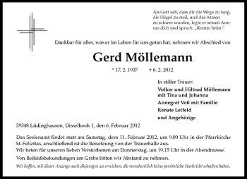 Anzeige von Gerd Möllemann von Westfälische Nachrichten