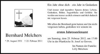 Anzeige von Bernhard Melchers von Westfälische Nachrichten