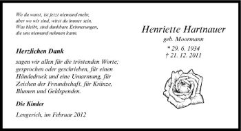 Anzeige von Henriette Hartnauer von Westfälische Nachrichten