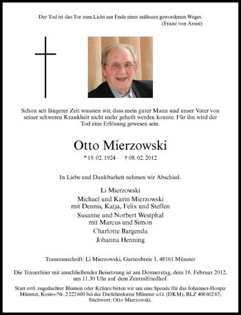 Anzeige von Otto Mierzowski von Westfälische Nachrichten