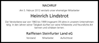 Anzeige von Heinrich Lindstrot von Westfälische Nachrichten