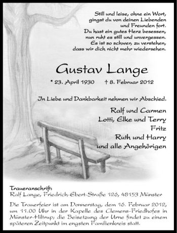 Anzeige von Gustav Lange von Westfälische Nachrichten