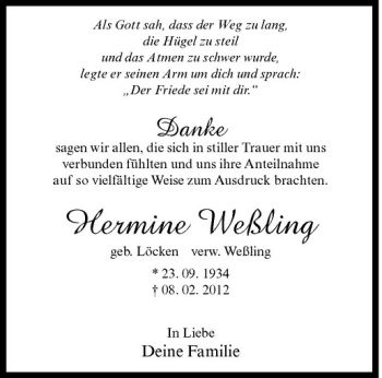 Anzeige von Hermine Weßling von Westfälische Nachrichten