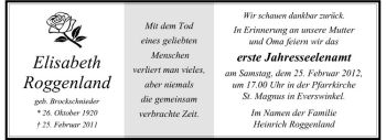 Anzeige von Elisabeth Roggenland von Westfälische Nachrichten