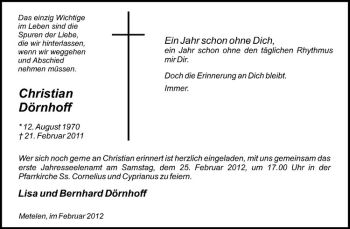 Anzeige von Christian Dörnhoff von Westfälische Nachrichten