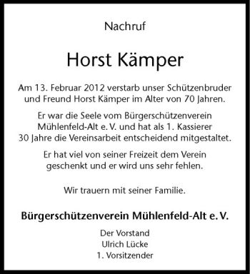 Anzeige von Horst Kämper von Westfälische Nachrichten