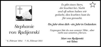 Anzeige von Stephanie von Radijewski von Westfälische Nachrichten