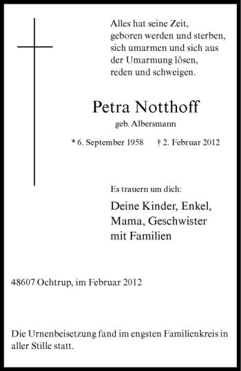 Anzeige von Petra Notthoff von Westfälische Nachrichten