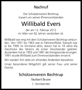 Anzeige von Willibald Evers von Westfälische Nachrichten