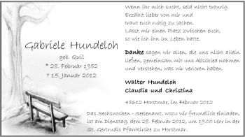Anzeige von Gabriele Hundeloh von Westfälische Nachrichten