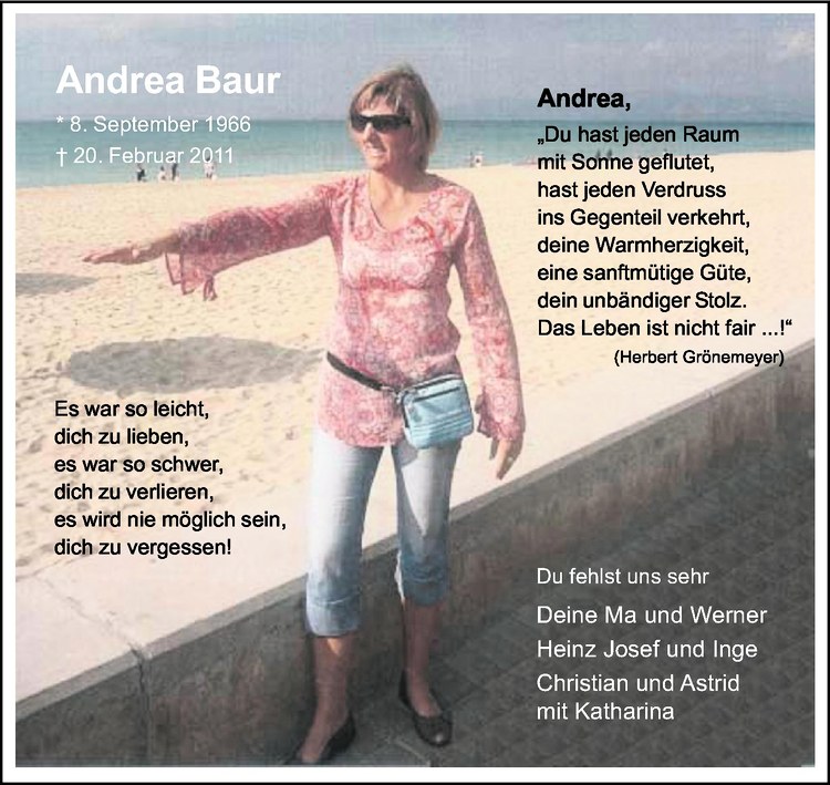  Traueranzeige für Andrea Baur vom 25.02.2012 aus Westfälische Nachrichten