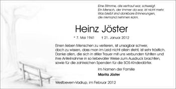 Anzeige von Heinz Jöster von Westfälische Nachrichten